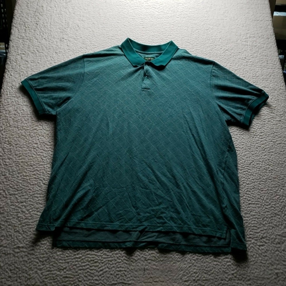 David Taylor Collection Polo Shirt Mens 3XL Green Argyle Short Sleeve Knit Top
